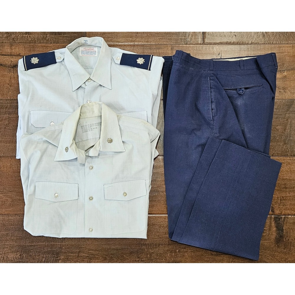 VTG USAF Uniform Set 2 Shirts 1 Trousers AF Shade Blue Lieutenant Colonel 70s